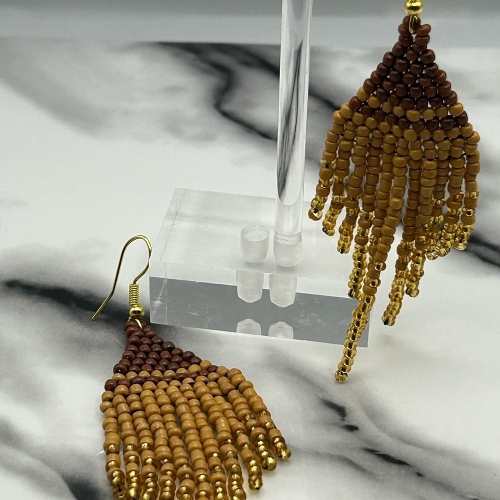 Brown & Gold Ombre Mini Fringe Earrings